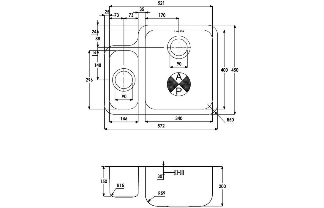 Abode Matrix 1.5B RHMB Undermount St/Steel Sink & Astral Tap Pack