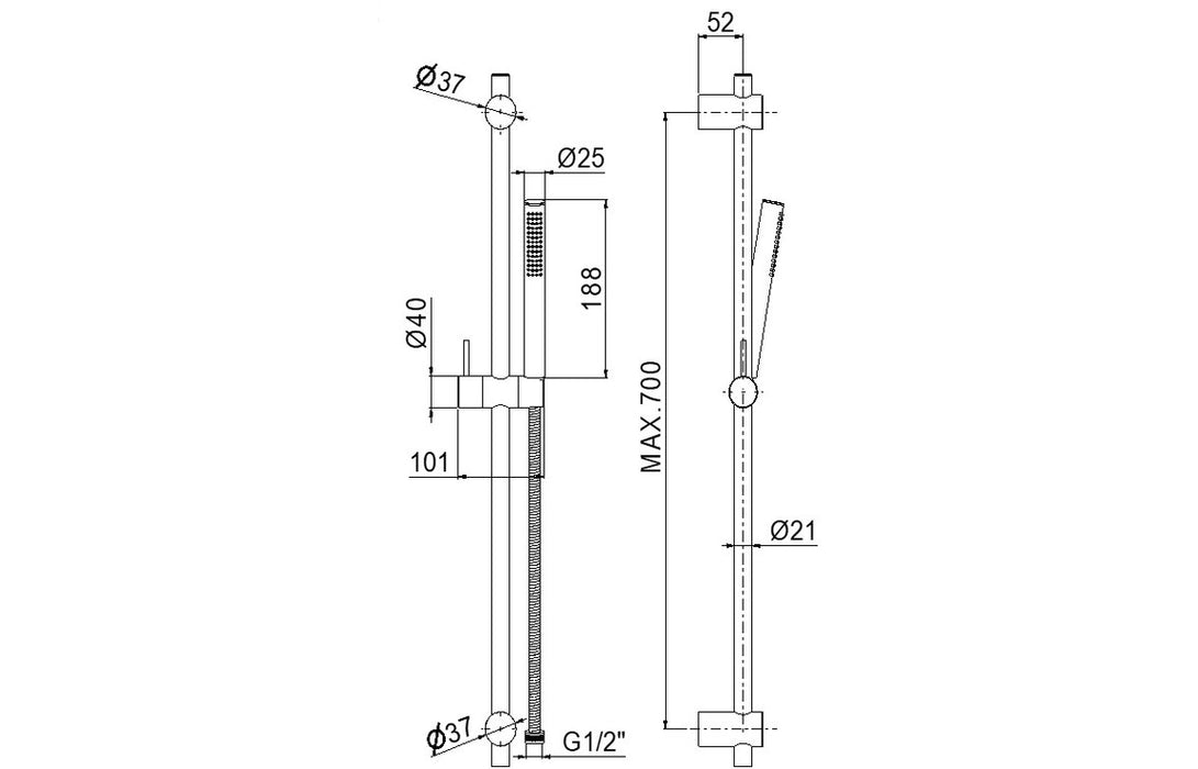 Vema Maira ABS Riser Rail w/Hose & Handset