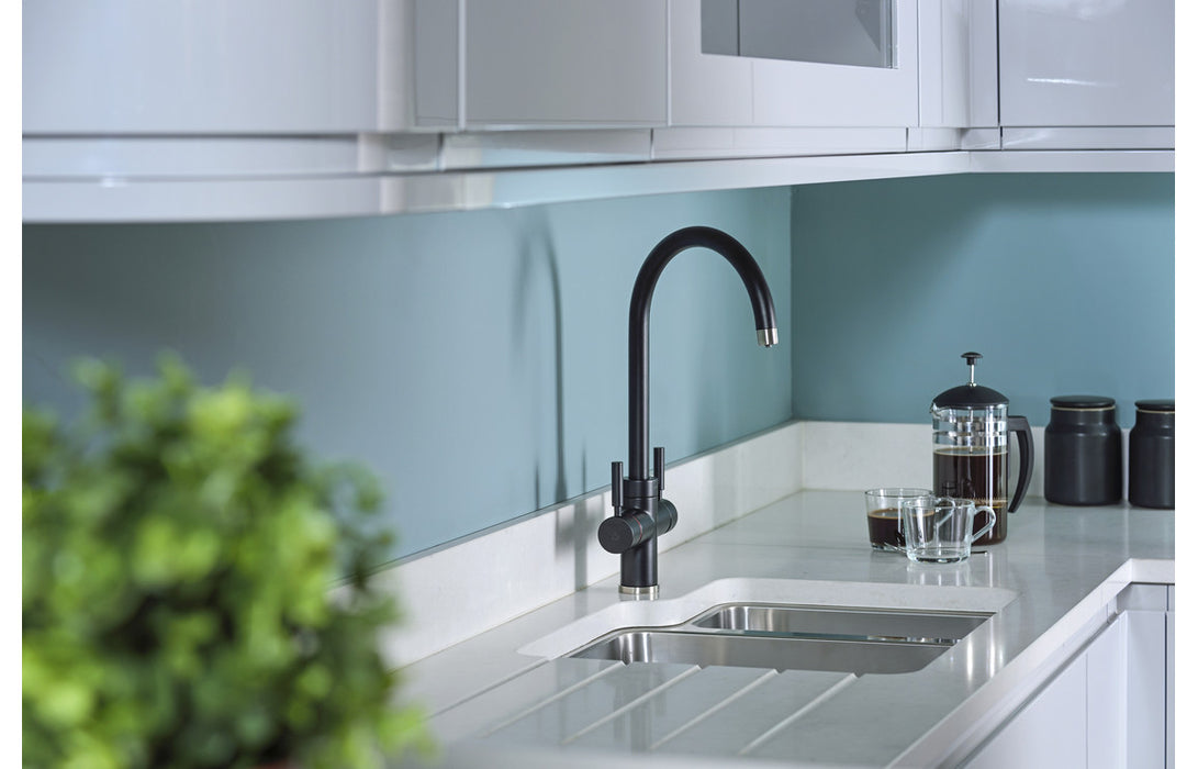 Abode Prostream Swan Spout Monobloc 3-in-1 Tap - Matt Black